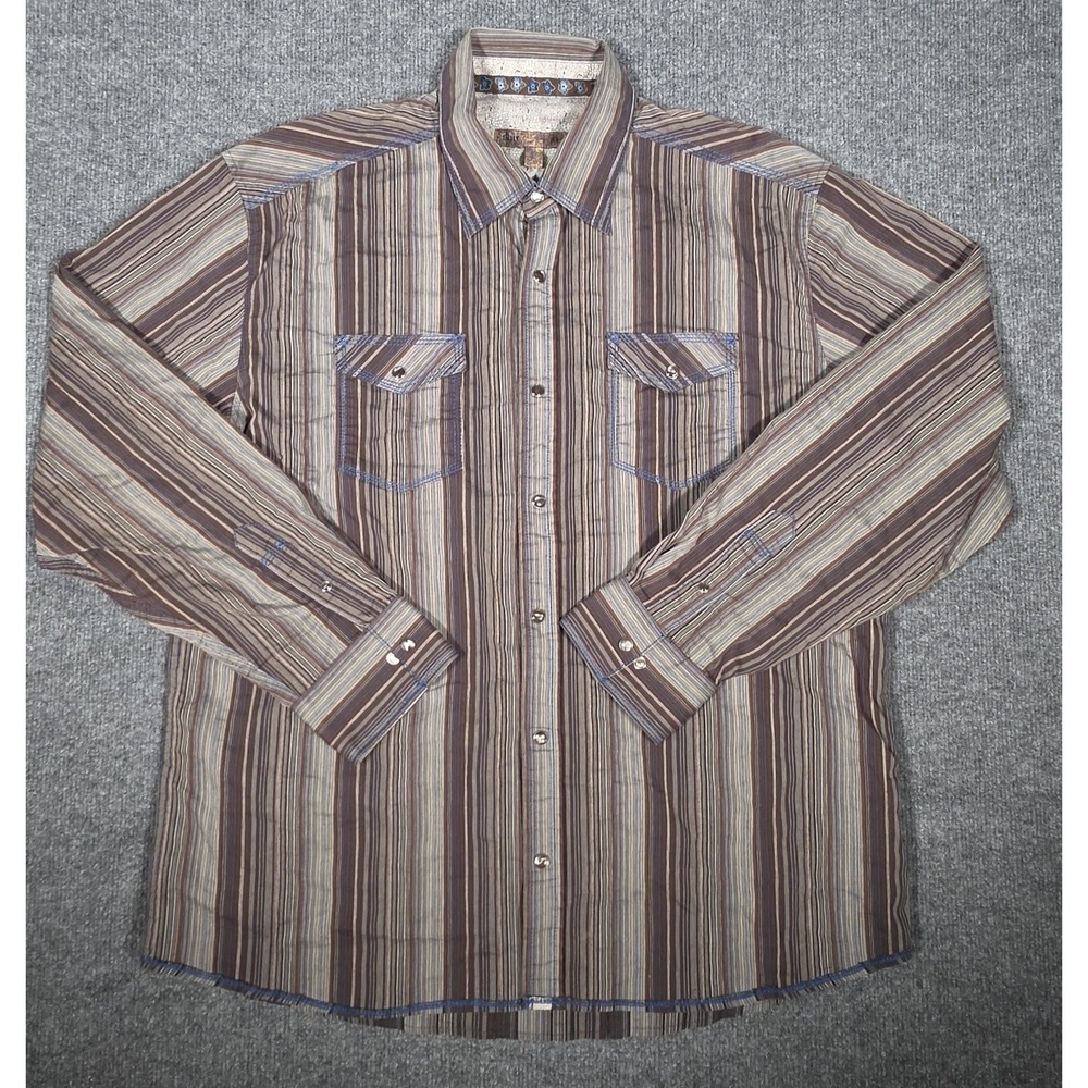 Blue‎ Exchange Pearl Snap Western Shirt Mens XL Striped Cowboy Ranch Wear